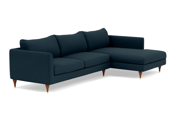 Owens Right Sectional with Blue Union Fabric, extended chaise, and Oiled Walnut with Brass Cap legs - Image 1