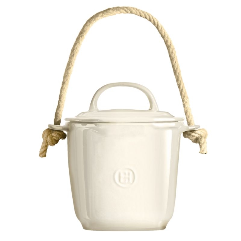 Emile Henry Clay Ceramic Compost Bin with Lid and Rope Handle - Image 2