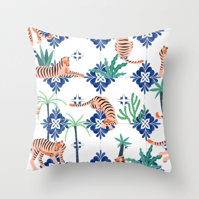 Tigers In Morocco #animalprint #painting Throw Pillow by 83 Oranges Free Spirits - Cover (24" x 24") With Pillow Insert - Indoor Pillow - Image 0
