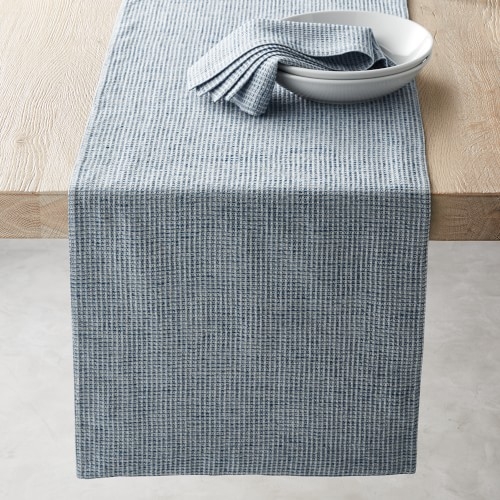 Waffle Weave Table Runner, 16" X 108", Blue - Image 0