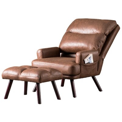 Klima 29.52" W Faux Leather Lounge Chair and Ottoman - Image 0