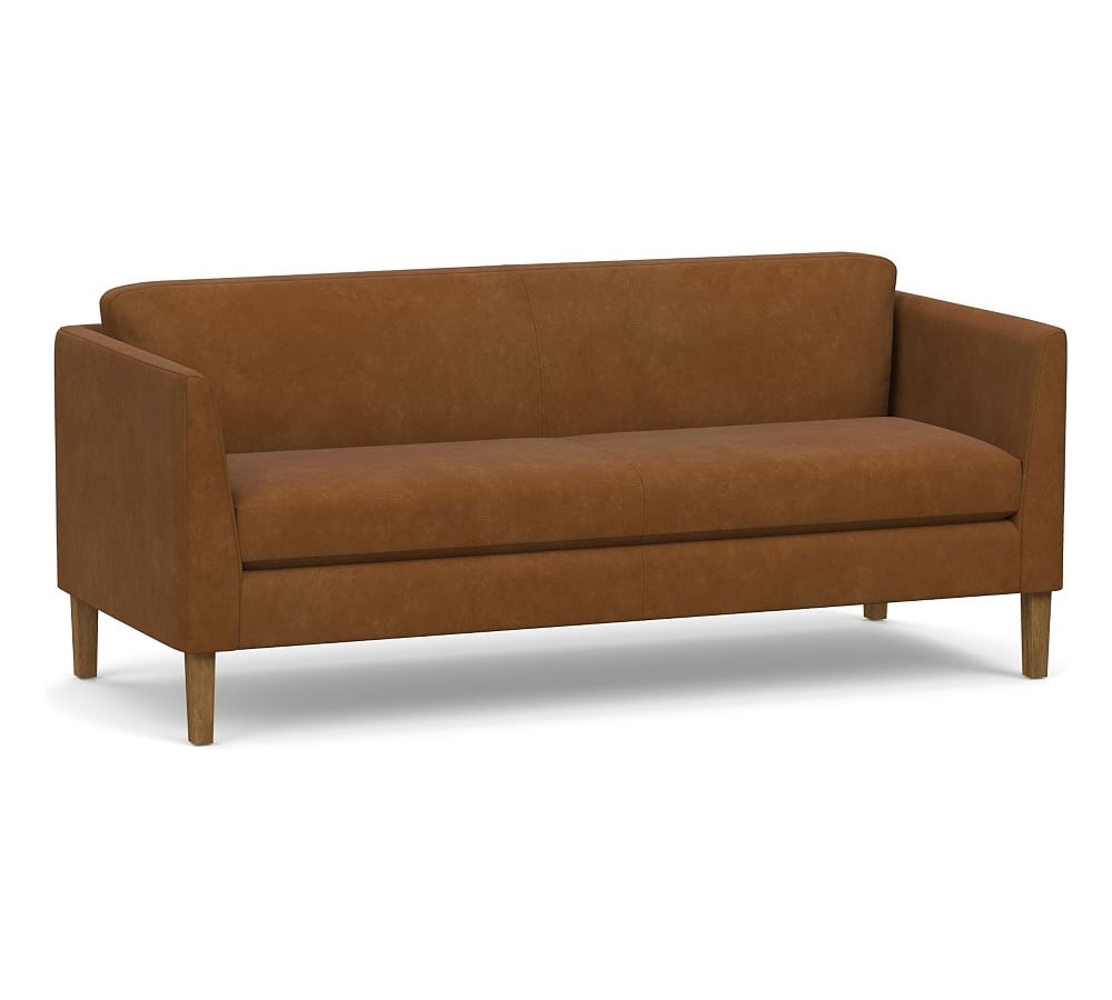 Hudson Leather Sofa 74.5", Polyester Wrapped Cushions, Nubuck Caramel - Image 0