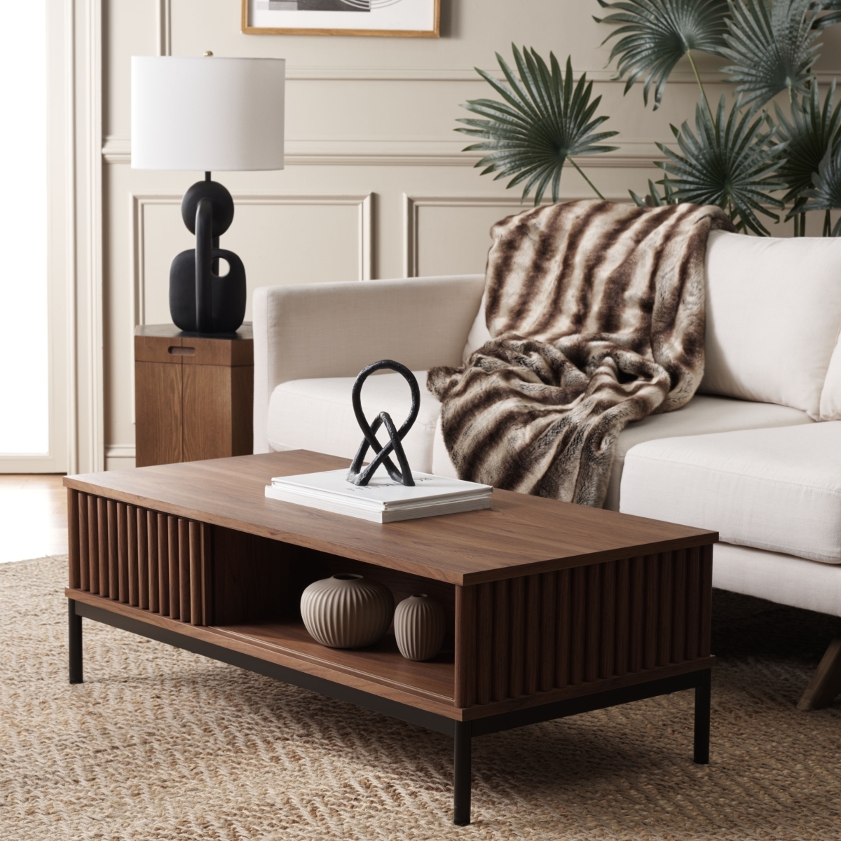Lylia 2 Door Coffee Table - Walnut / Black - Safavieh - Image 1