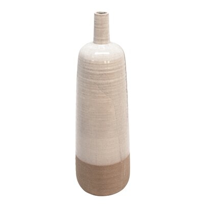 Ceramic Floor Vase, Ivory & Brown, 24" - Image 0