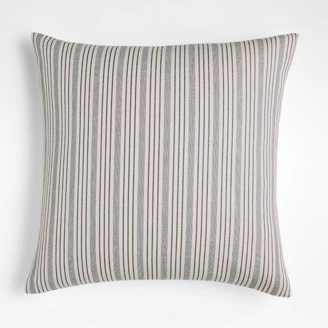 Sabine 23" Blue Striped Pillow Cover with Feather-Down Insert - Image 0