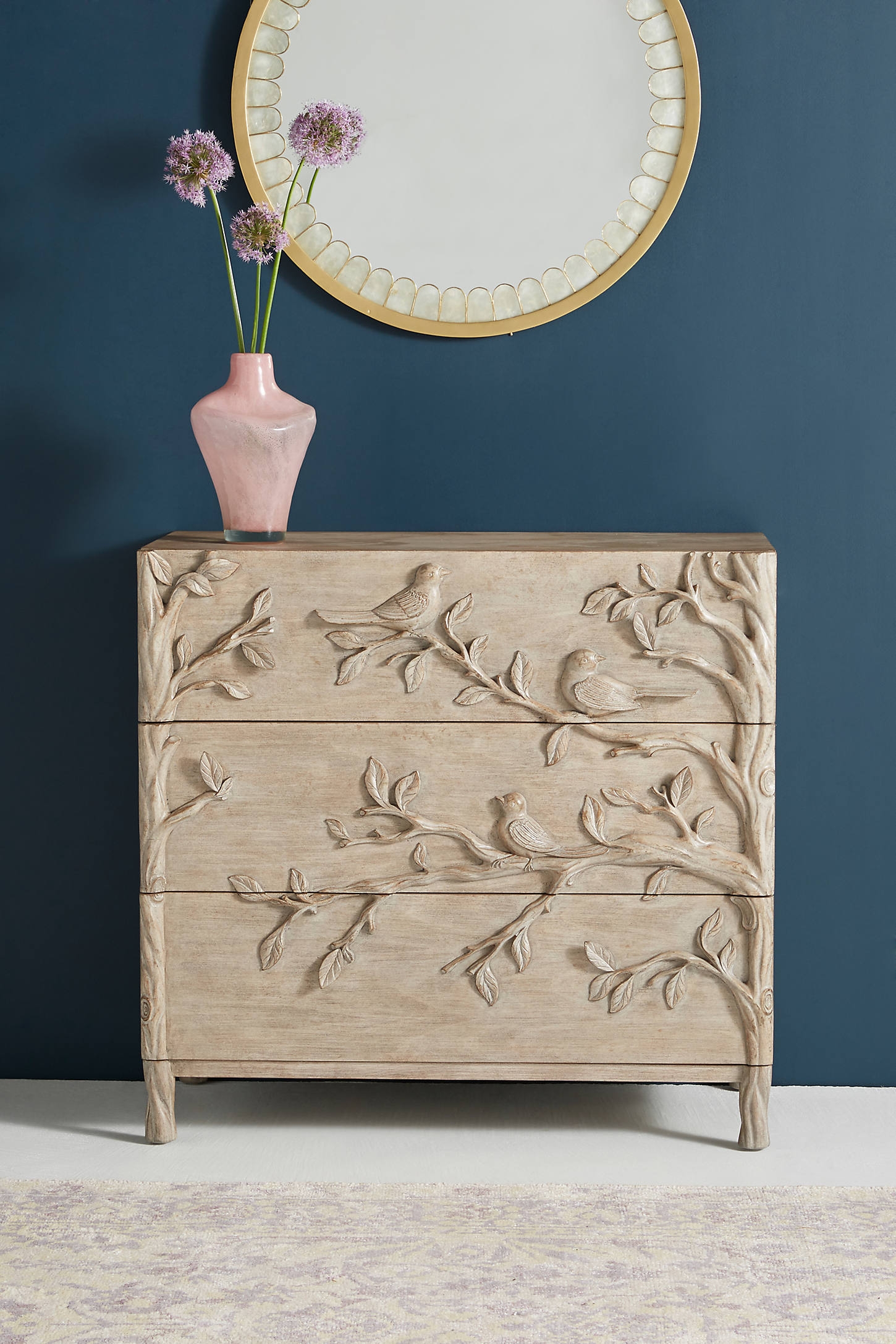 Ornithology Handcarved Three-Drawer Dresser - Image 0