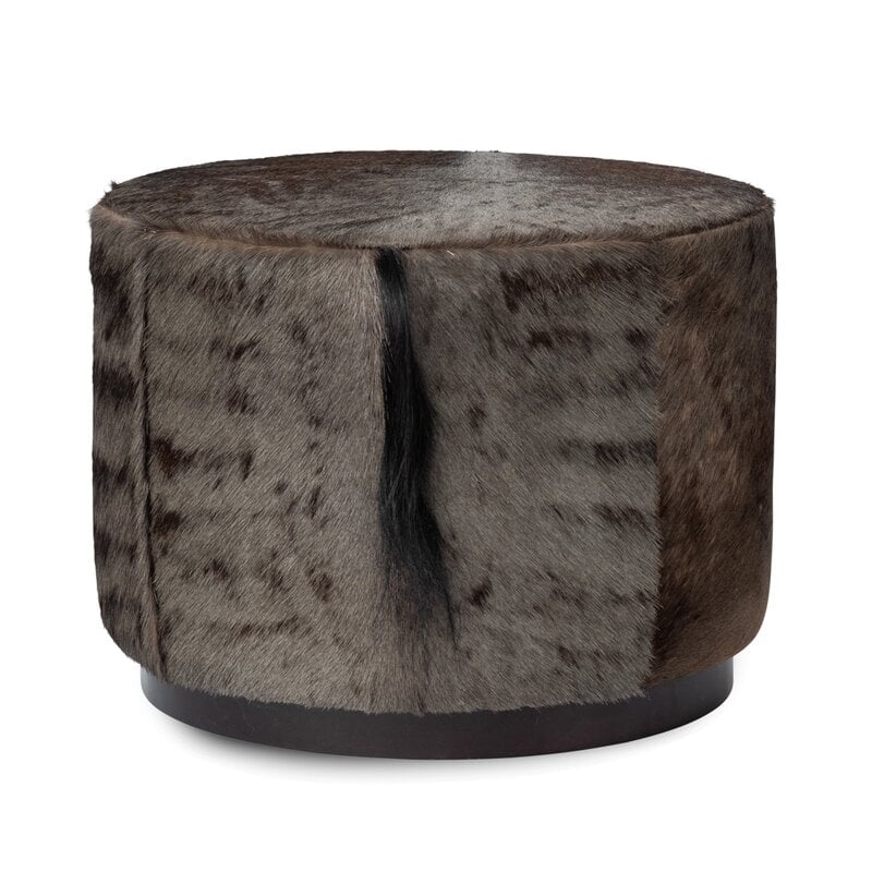 Ngala Trading Co. African Game Hide 18.5"" Wide Genuine Leather Round Cube Ottoman - Image 0