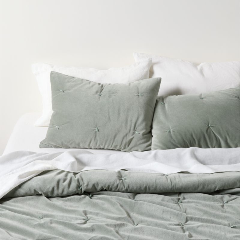 Organic Cotton Linen Velvet Sage Shadow Green Euro Bed Pillow Sham - Image 1