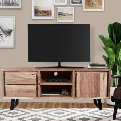 57 Inches 2 Drawer Wooden TV Media Cabinet With 1 Door And Live Edge Design, Brown - Image 0