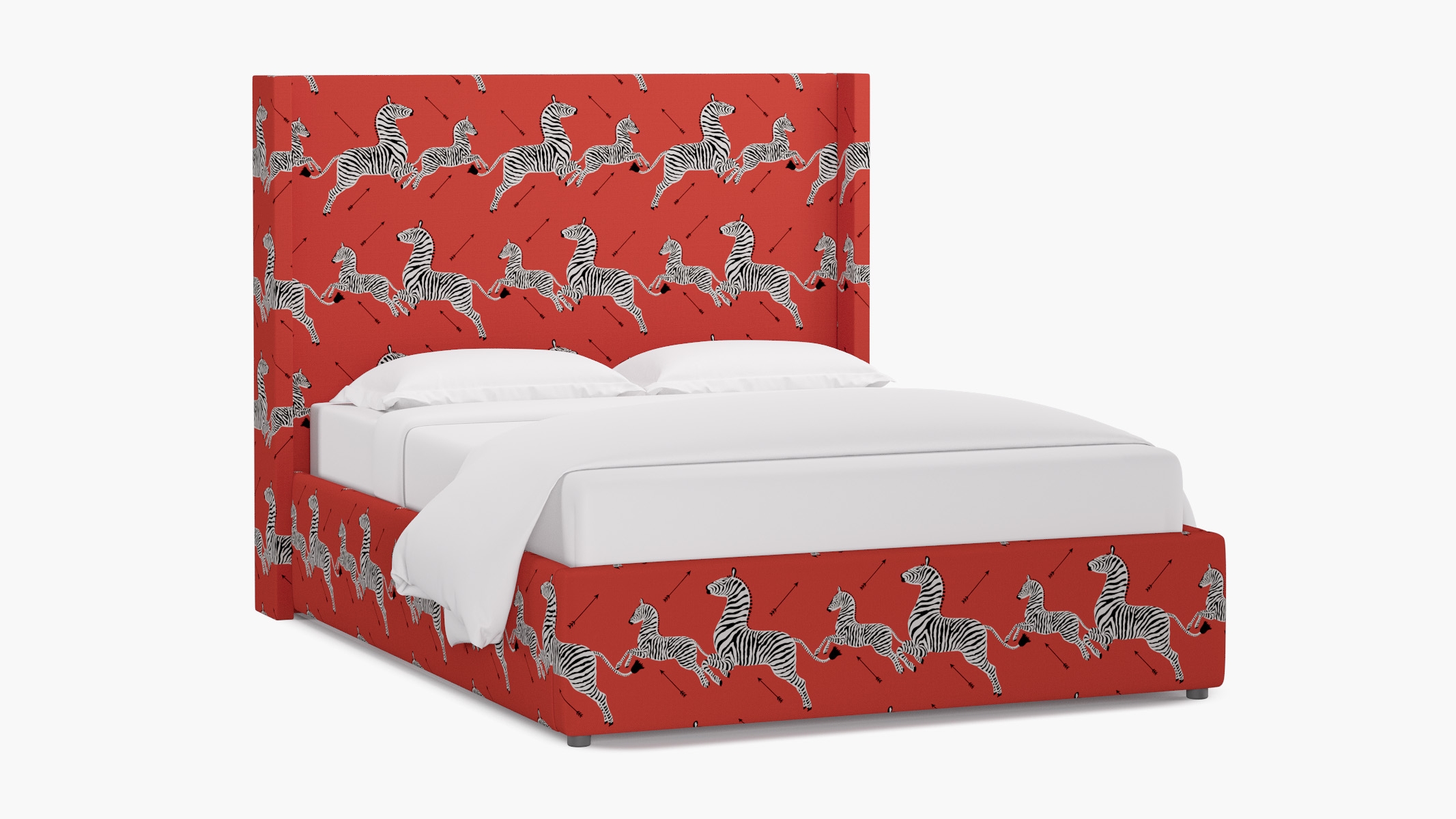 Modern Wingback Bed, Coral Zebra, Twin - Image 1
