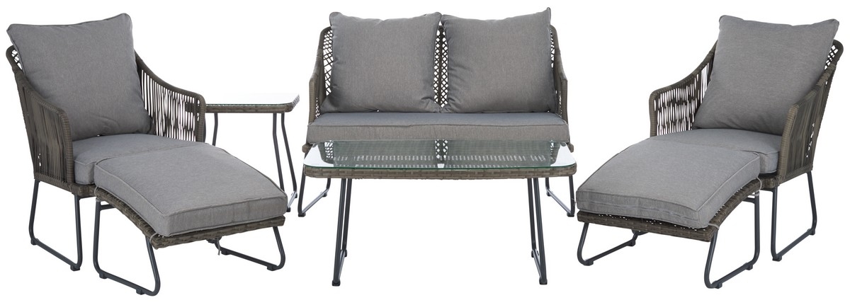 Indoor-Outdoor Lonra 7 Pc Lounger Set - Grey/Grey - Safavieh - Image 0