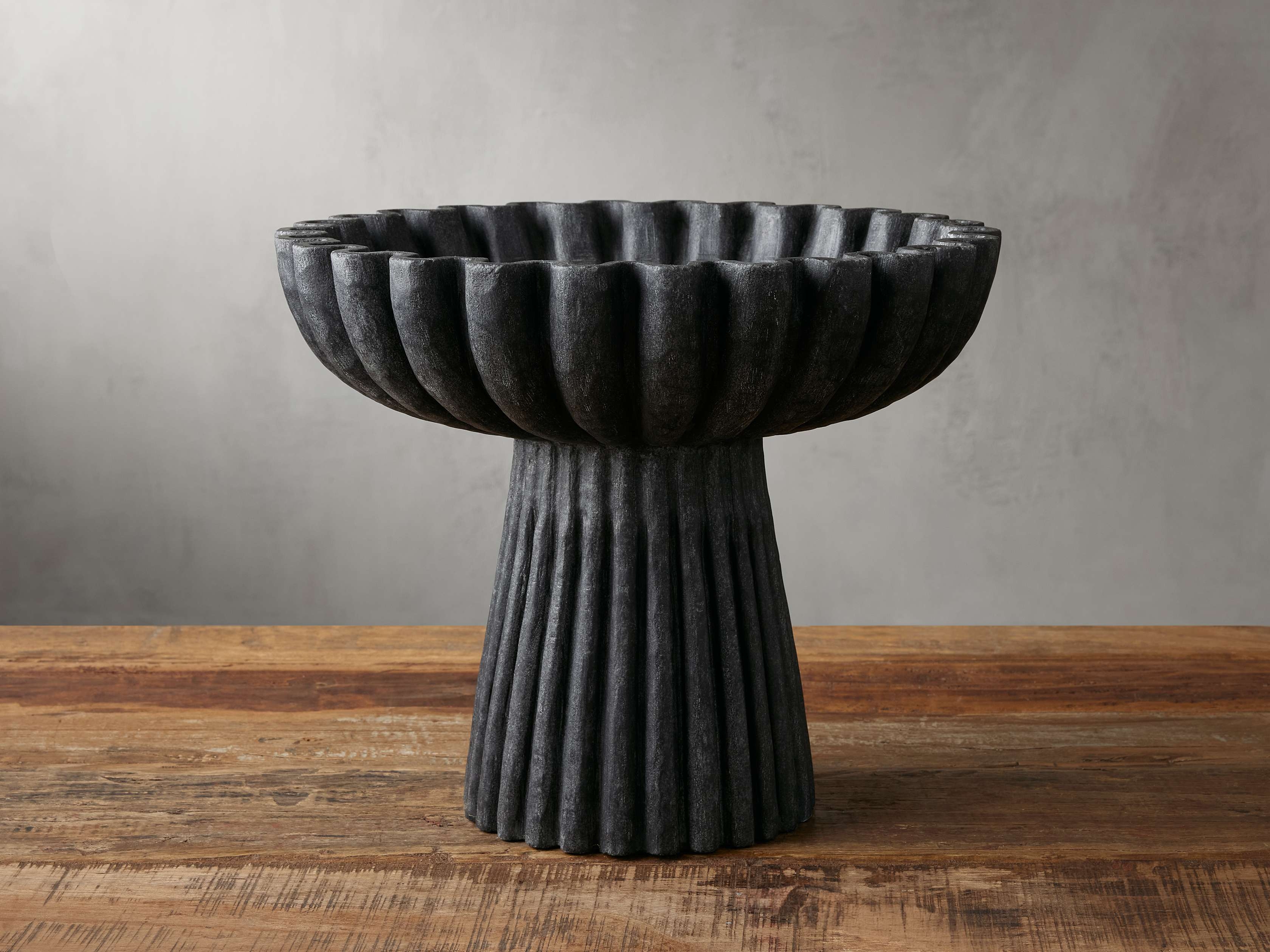Edel Ruffle Footed Bowl in Natural Stone Black - Image 0