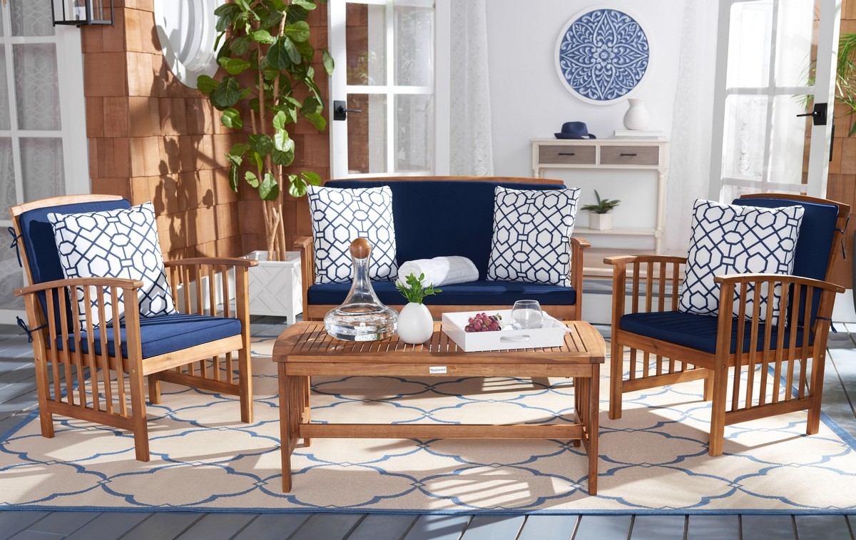 Rocklin 4 Pc Outdoor Set - Natural/Nvy + Trellis P - Safavieh - Image 1