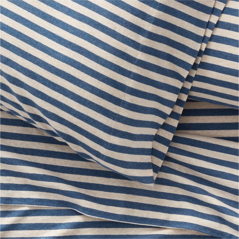 Twin Heathered Blue Stripe Jersey Sheet Set - Image 3