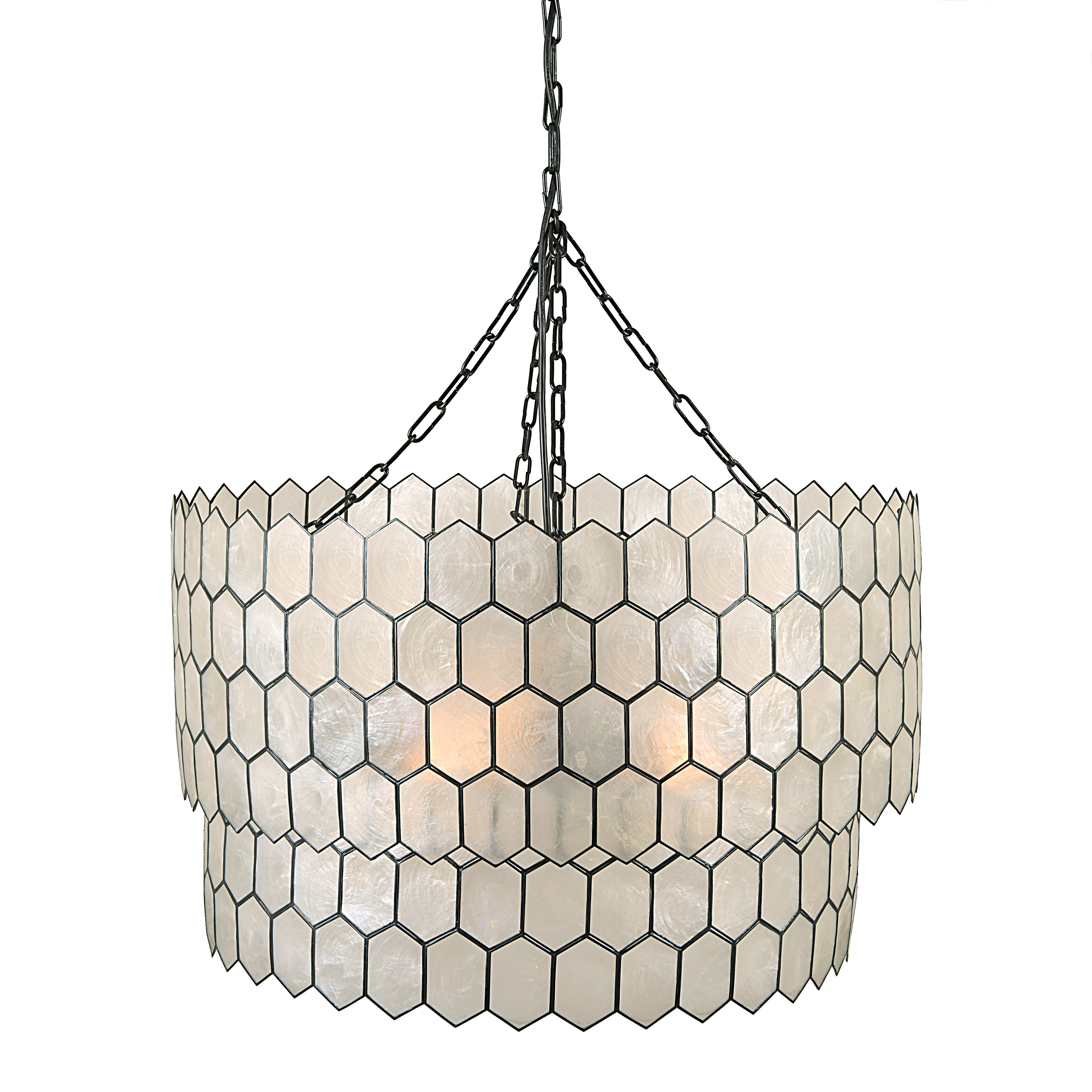 2-Tier Capiz Honeycomb Chandelier, White and Black - Image 0