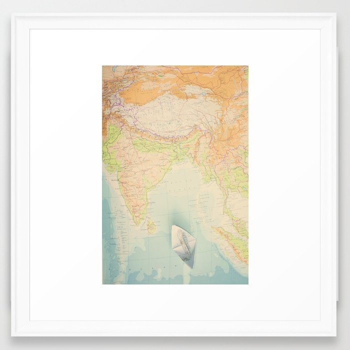 World Map - Wanderlust - Origami Boat - Dreamy Pastel - Nostalgic Asia Travel Photography Framed Art Print by Ingrid Beddoes Photography - Scoop White - Medium(Gallery) 20" x 20"-22x22 - Image 0
