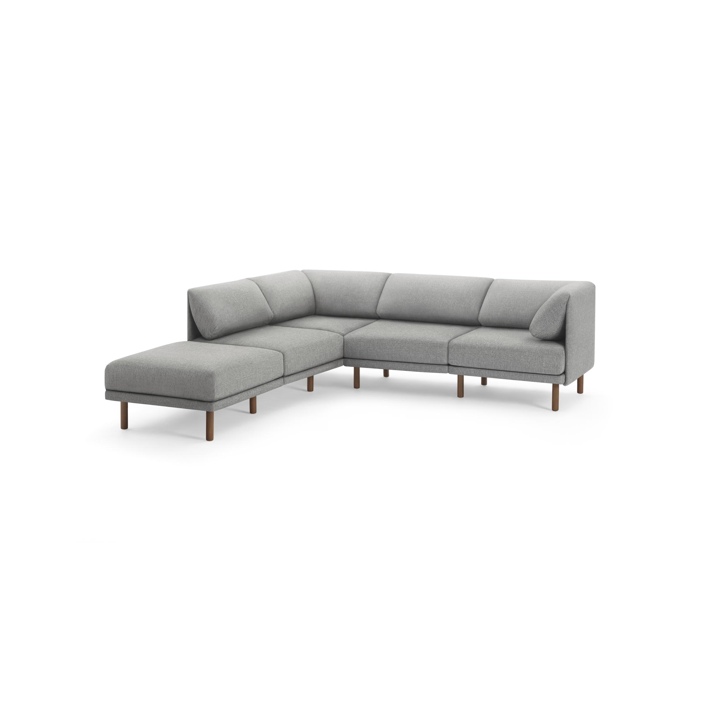 Range 5-Piece One Arm Sectional Lounger - Stone Grey - Performance Basketweave / Walnut - Wood - Image 0