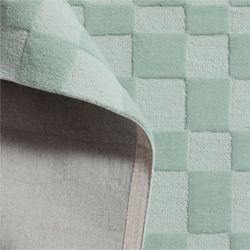 Imperfect Checkerboard Muted Teal Wool Kids Area Rug  6'x9' - Image 1