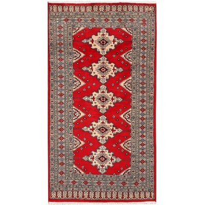One-of-a-Kind Hand-Knotted New Age 3' x 5'6" Wool Area Rug in Red - Image 0