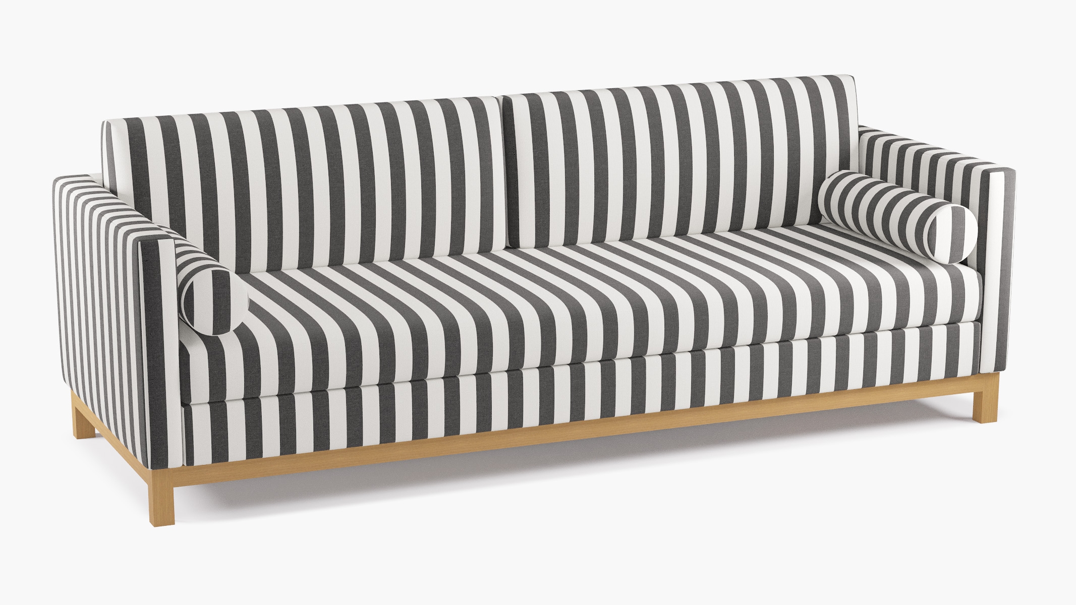 Tailored Tuxedo Sofa, Ink Cabana Stripe, Natural Wood Rail - Image 1