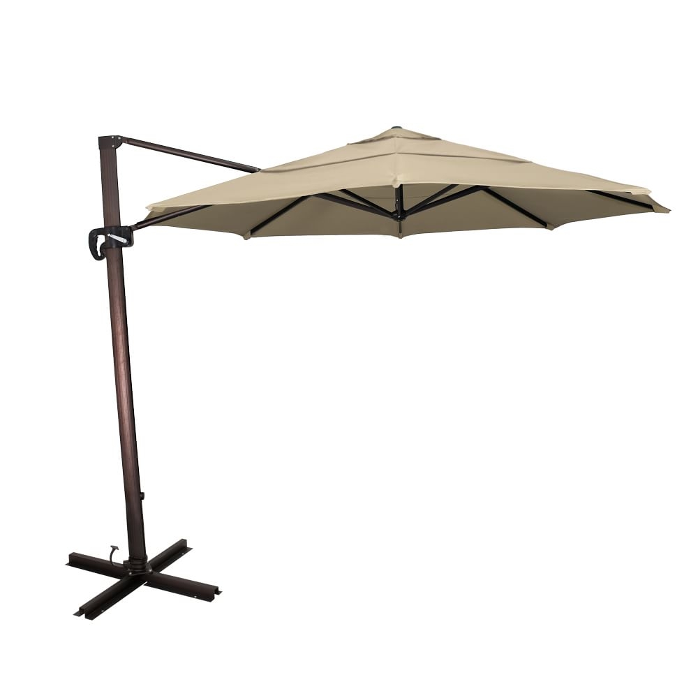 Outdoor Cantilever Umbrella, 11 Ft, Round, Bronze, Sunbrella Canvas, Antique Beige - Image 0