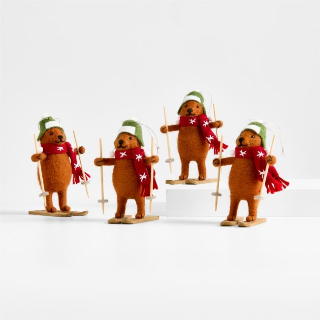 Felted Wool Skiing Bear Christmas Tree Ornament, Set of 4 - Image 0