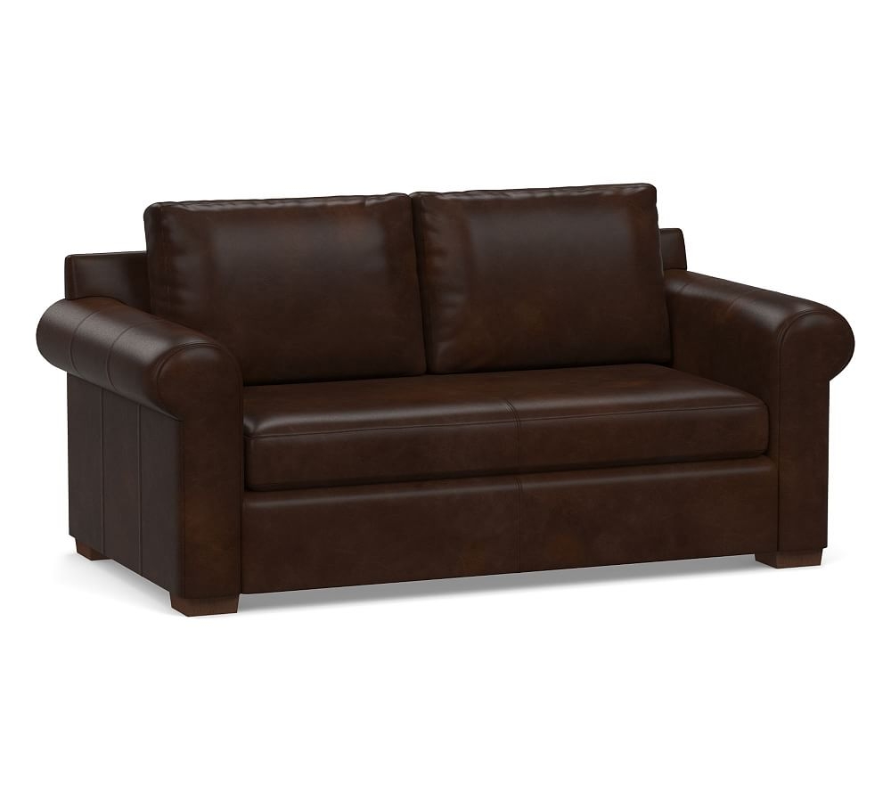 Shasta Roll Arm Leather Loveseat 71", Polyester Wrapped Cushions, Legacy Tobacco - Image 0
