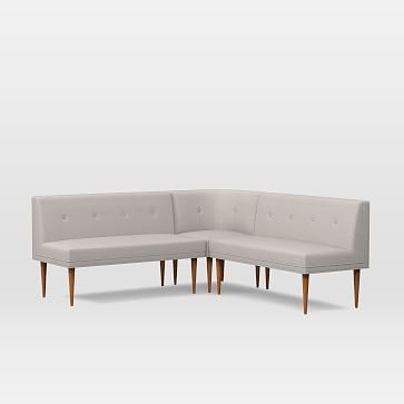 Mid Century Banquette Pack 1: 1 Round Corner + 2 Benches,Twill,Sand,Pecan - Image 0