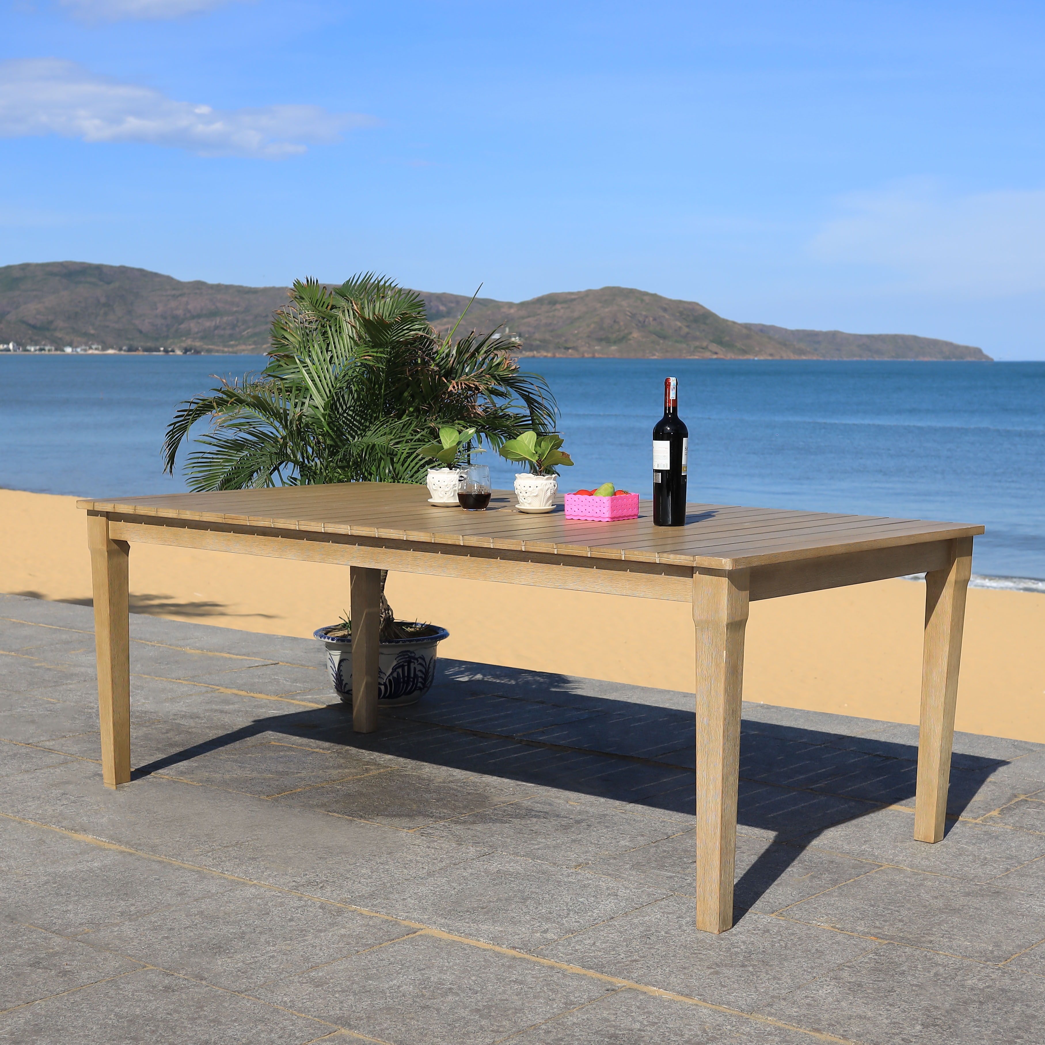Dominica Wooden Outdoor Dining Table - Natural - Arlo Home - Image 2