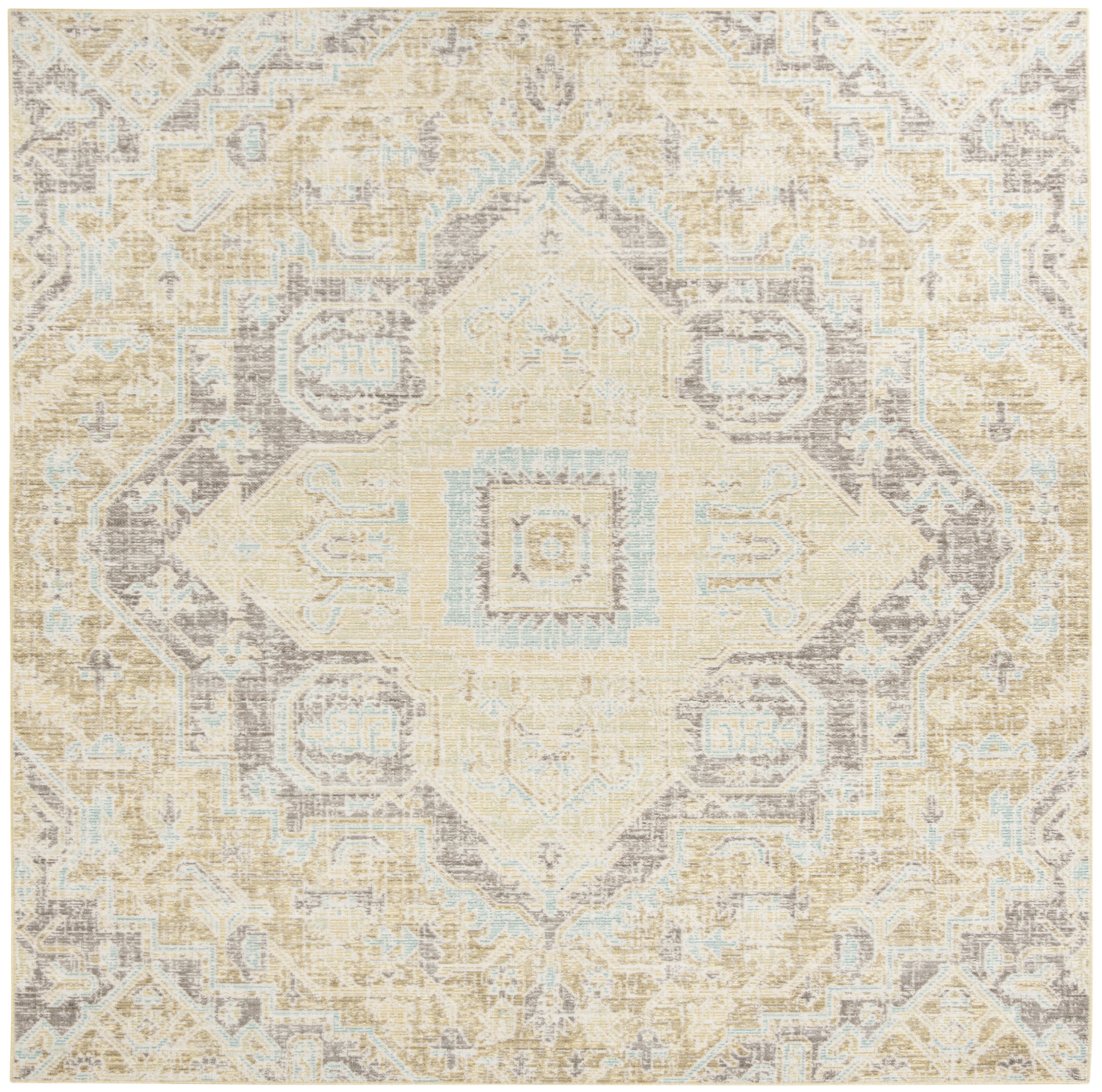 Arlo Home Woven Area Rug, WDS329E, Light Grey/Lime,  6' X 6' Square - Image 0