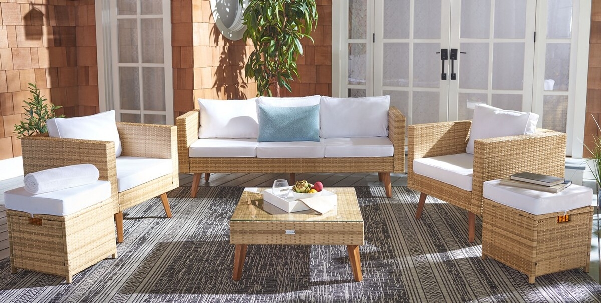 Presla 6 Pc Living Set - Natural/White - Safavieh - Image 1