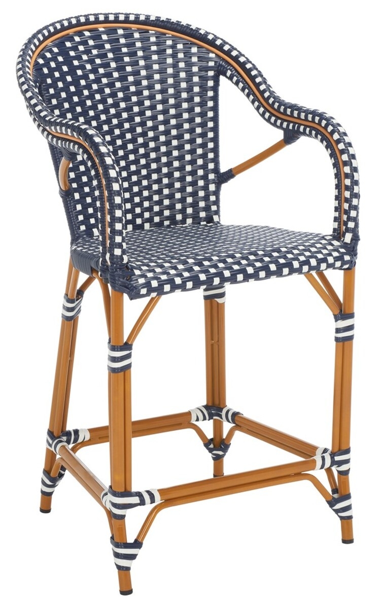 California Counter Stool W Arm - Navy/White - Safavieh - Image 5