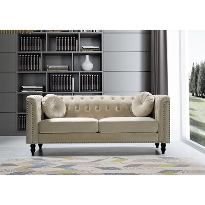Yellow Velvet Upholstery Nailhead Sofa - Image 0