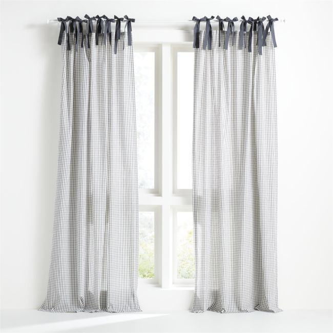 84" Grey Organic Cotton Windowpane Plaid Curtain Panel - Image 0