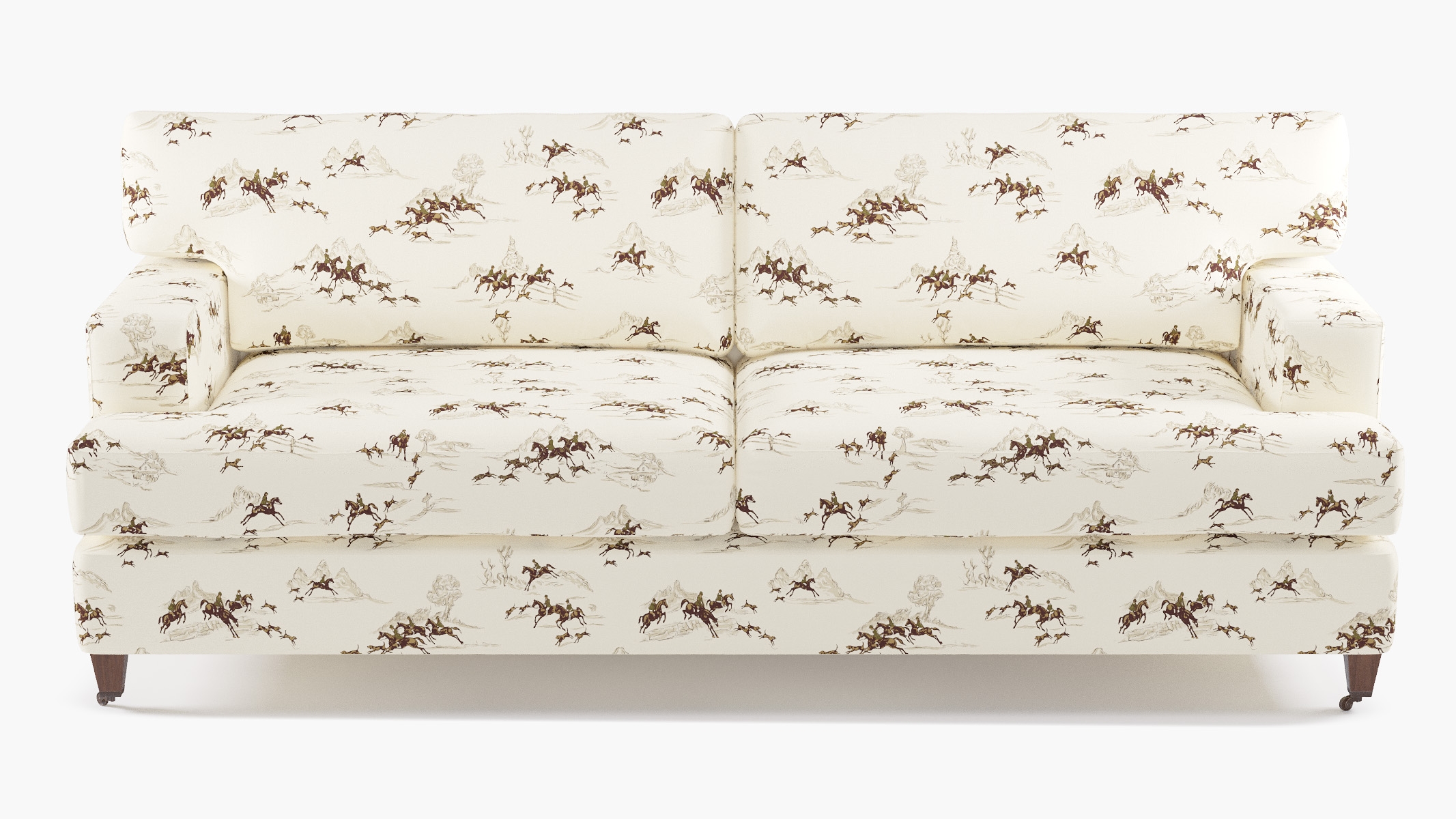 Classic Sofa, Green Cotswold Hunt, Walnut with Antique Brass Caster - Image 0