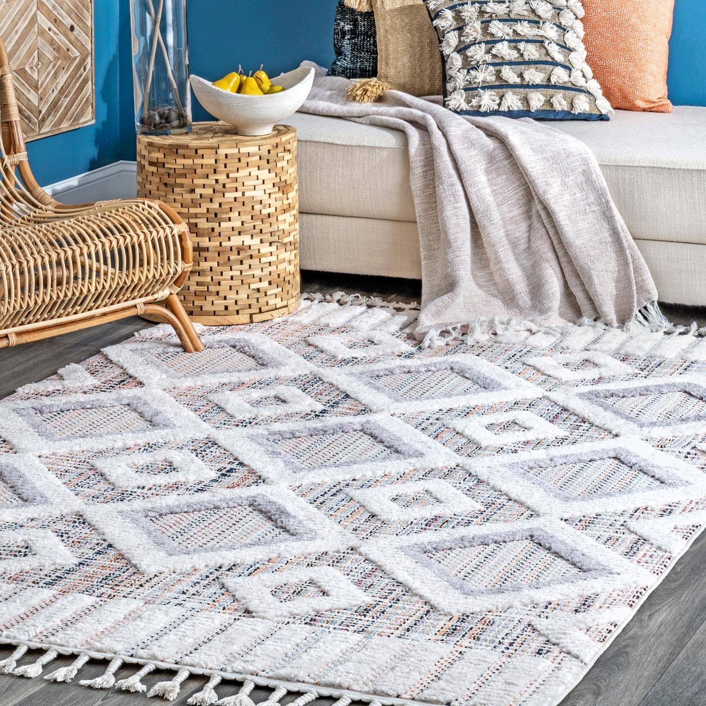 Journey Shaggy Checkered Tiles Tassel Area Rug - Image 0