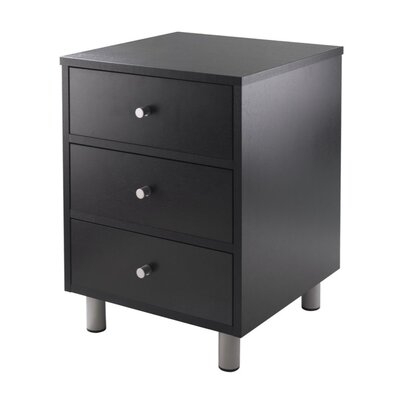 Solid Wood Jozias Accent Table With 3 Drawers, Black Finish - Image 0