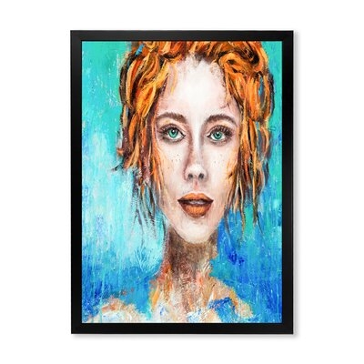 A Woman Face With Green Eyes & Red Hair - Modern Canvas Wall Art Print-36973 - Image 0