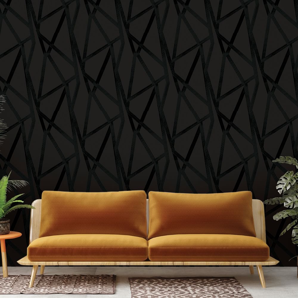 Tempaper Peel & Stick Intersections Wall Paper, Black On Black - Image 0