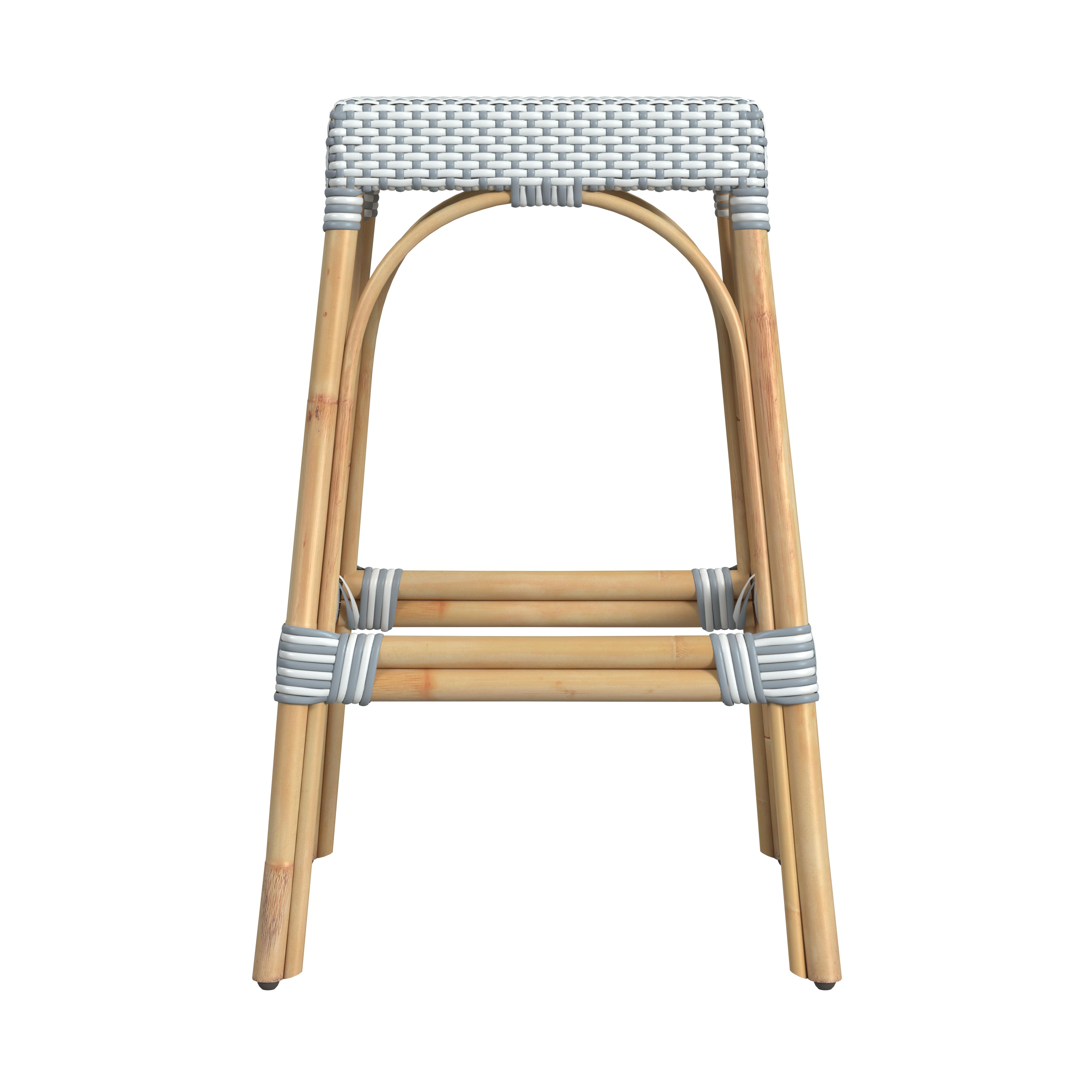 Robias White/Sky Blue Dot / Natural Rattan Frame Barstool - Image 2