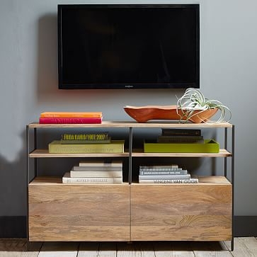 Industrial (49") Media and Set of 2 (17") Open + Closed Bookshelves, Mango - Image 2