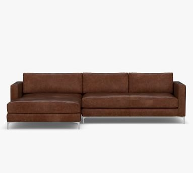 Jake Leather Right Arm 2-Piece Sectional with Double Chaise and Brushed Nickel Legs, Down Blend Wrapped Cushions, Signature Espresso - Image 3