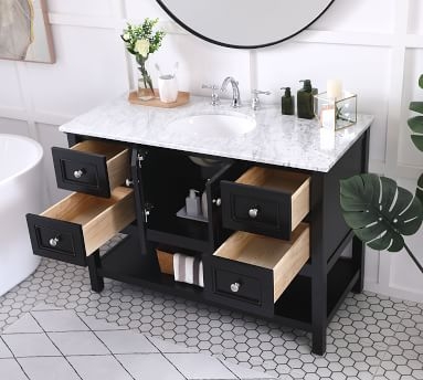 Taryn Single Sink Vanity, 2 Door, 4 Drawer, Black, 48" - Image 5