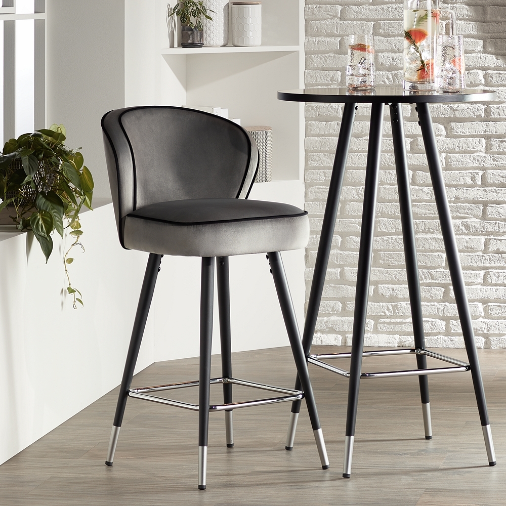 Elba 15 1/2" Gray Velvet with Black Piping Counter Stool - Style # 77M39 - Image 0