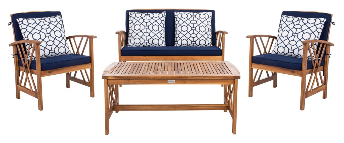 Fontana 4 Pc Outdoor Set - Natural/Nvy + Trellis P - Safavieh - Image 0