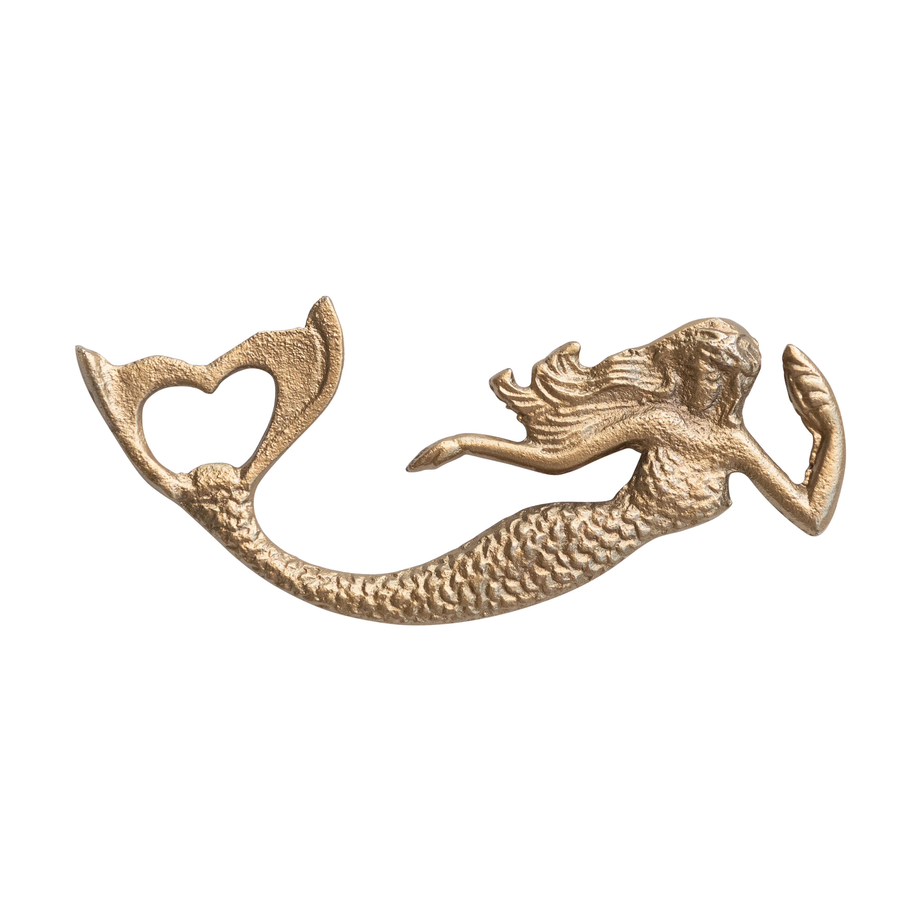 Metal Mermaid Shaped Bottle Opener, Antique Gold Finish - Image 0
