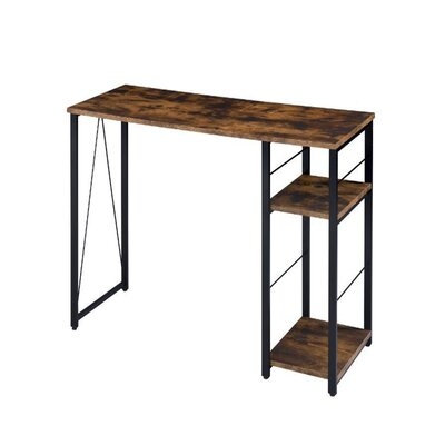 Industrial Writing Desk With  2 Tier Shelf, Antique White & Black Finish - Image 0