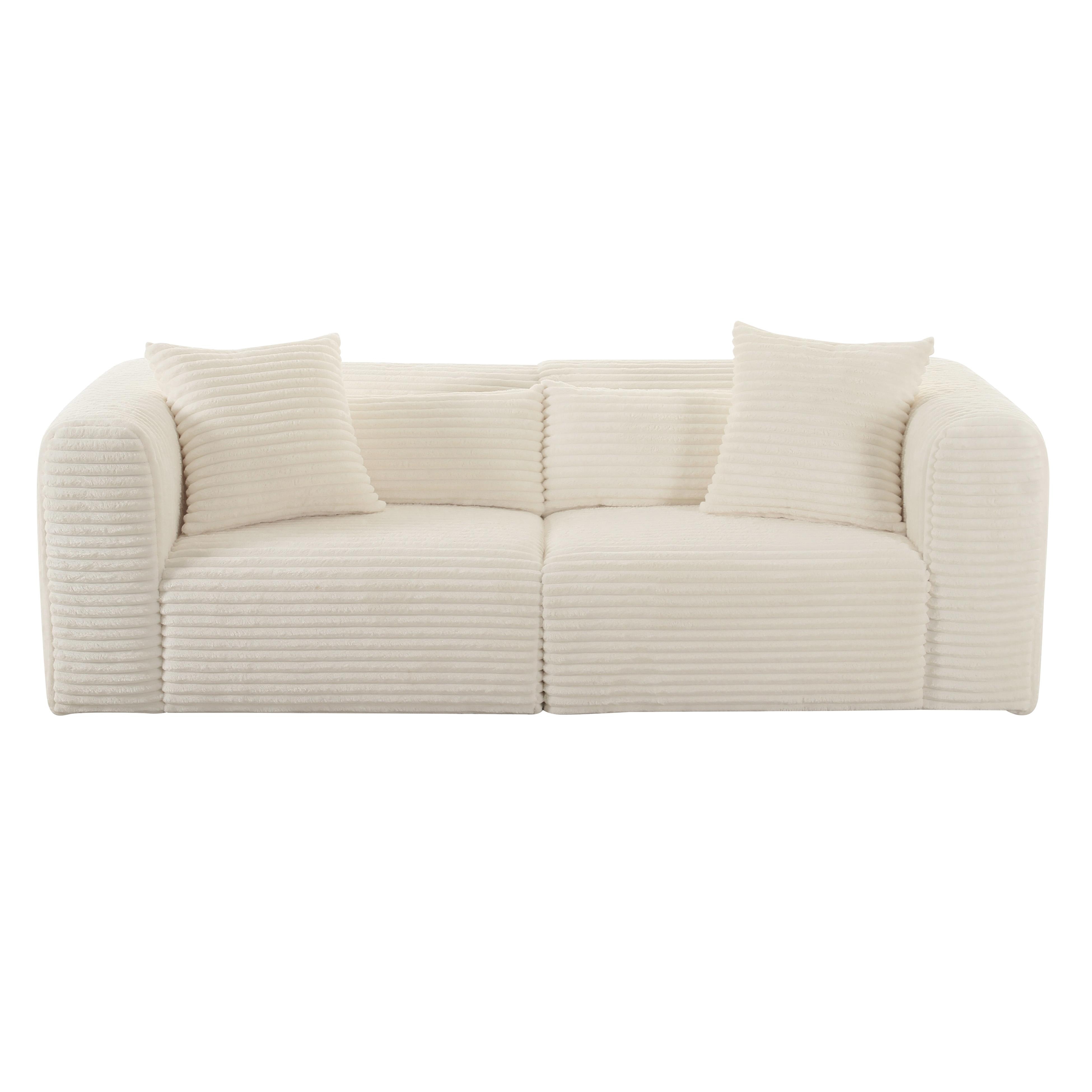 Tarra Fluffy Oversized Cream Corduroy Modular Loveseat - Image 1