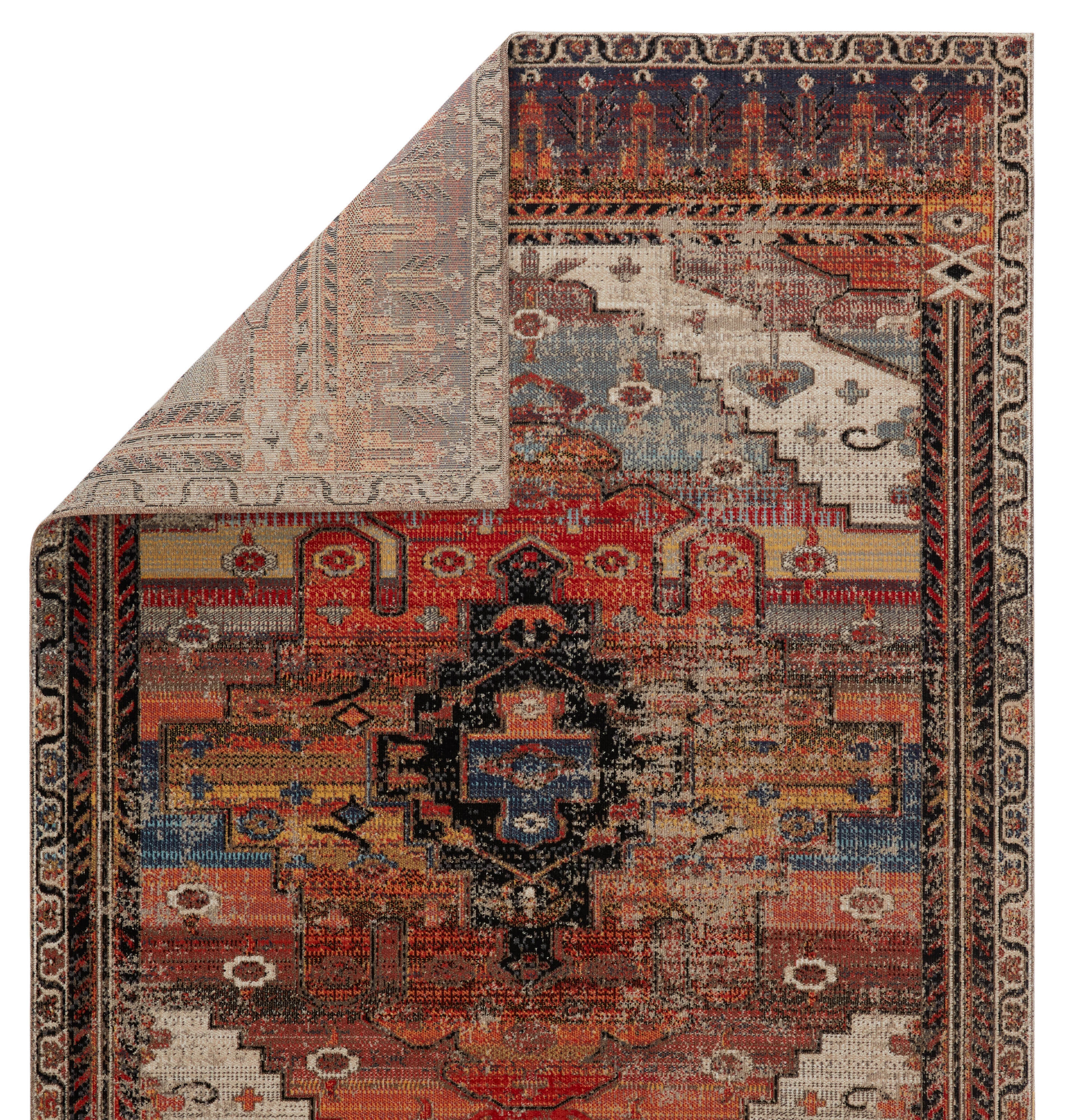 Cicero Indoor/ Outdoor Medallion Multicolor/ Orange Round Area Rug (7'10") - Image 2