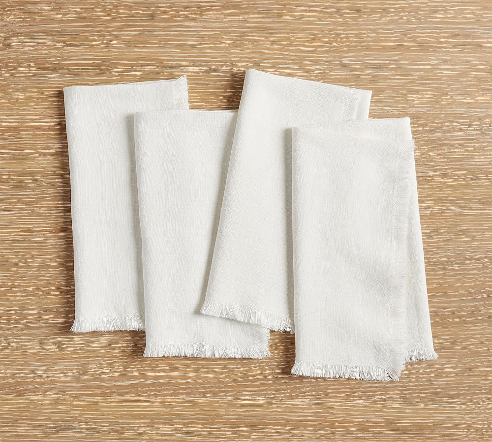 Frayed Oversized Linen Napkins, Set of 4 - White - Image 0